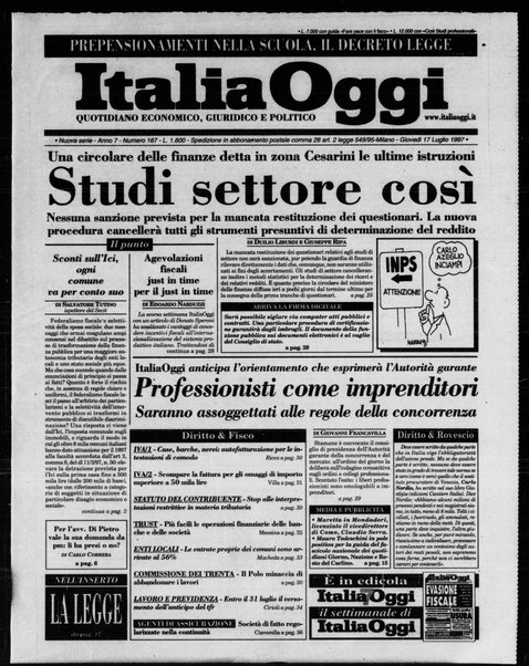 Italia oggi : quotidiano di economia finanza e politica